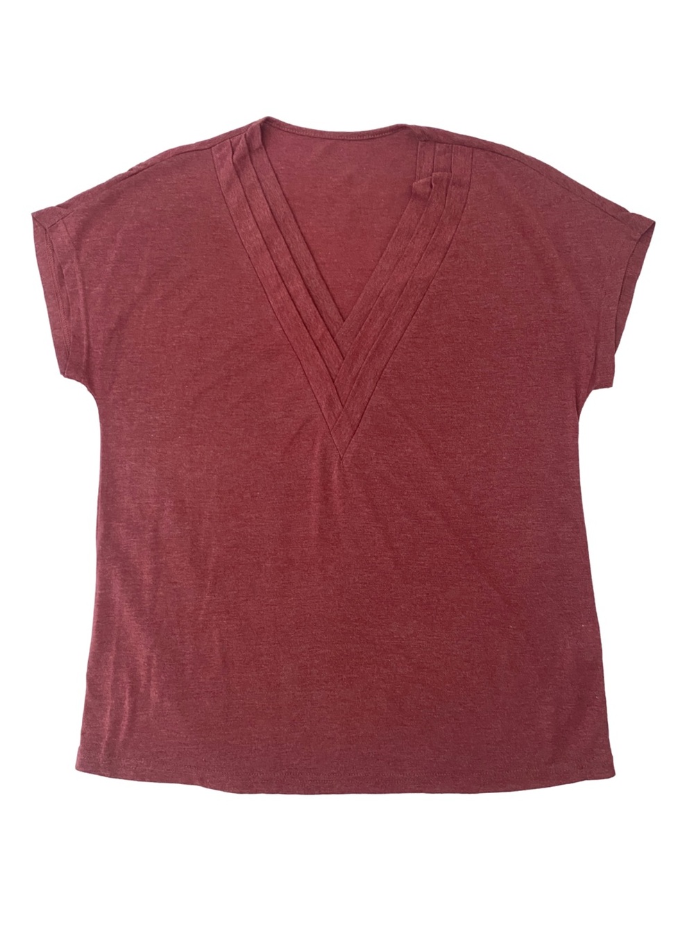 Women's V-Neck Short Sleeve Top in Wine
